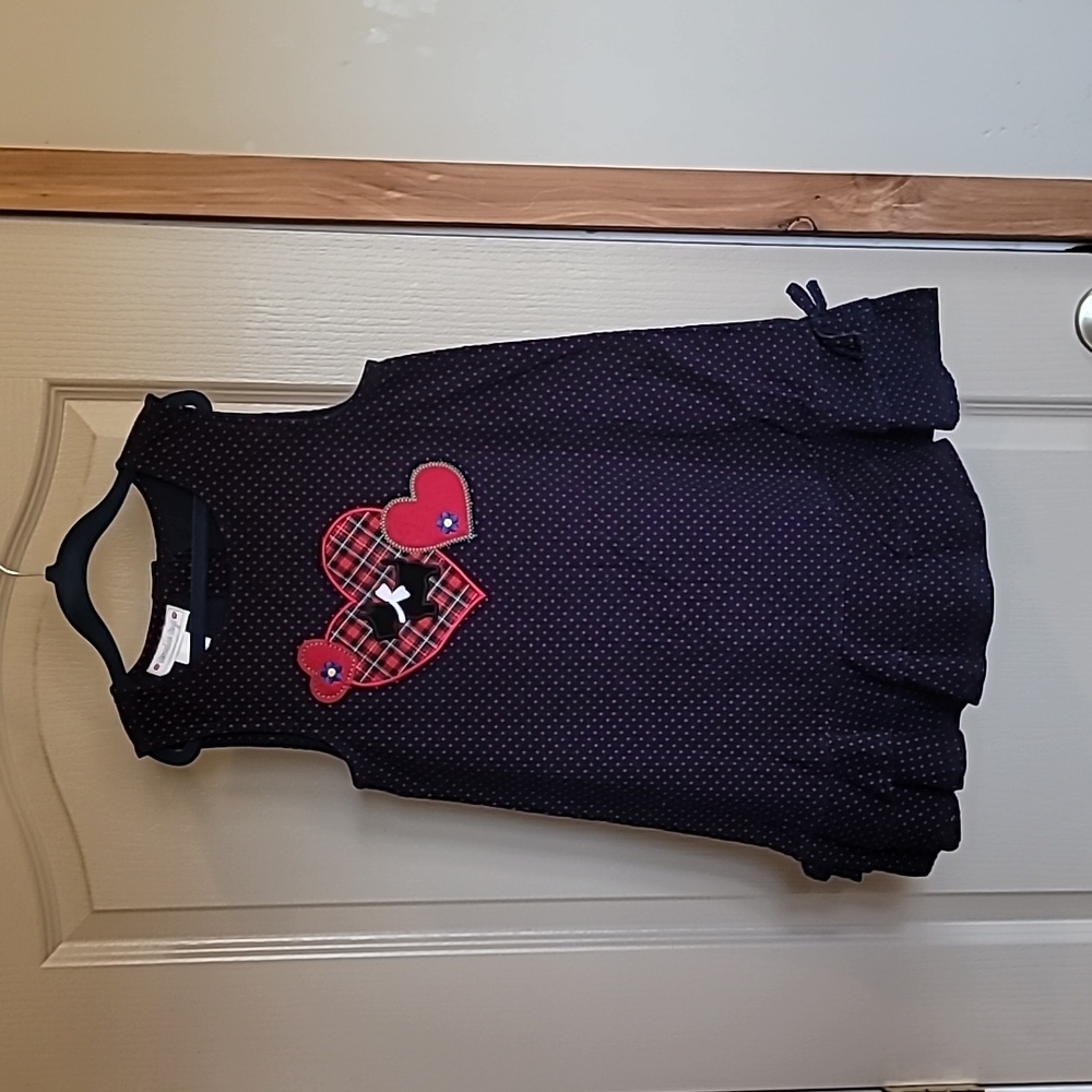 Samantha Says red polka dot blue corduroy dress with dog on it and hearts 💕 6x